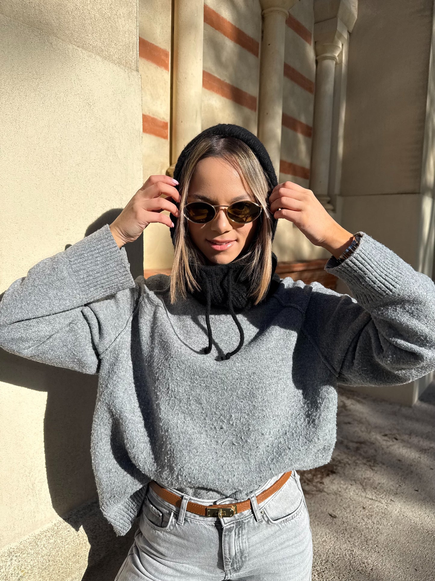 CAGOULE COTELÉE EN LAINE NOIRE