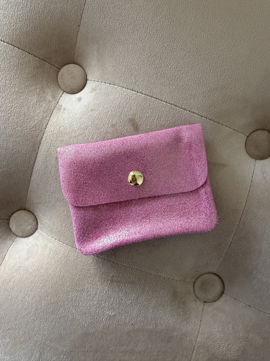 PORTE MONNAIE ROSE PÂLE 100% CUIR