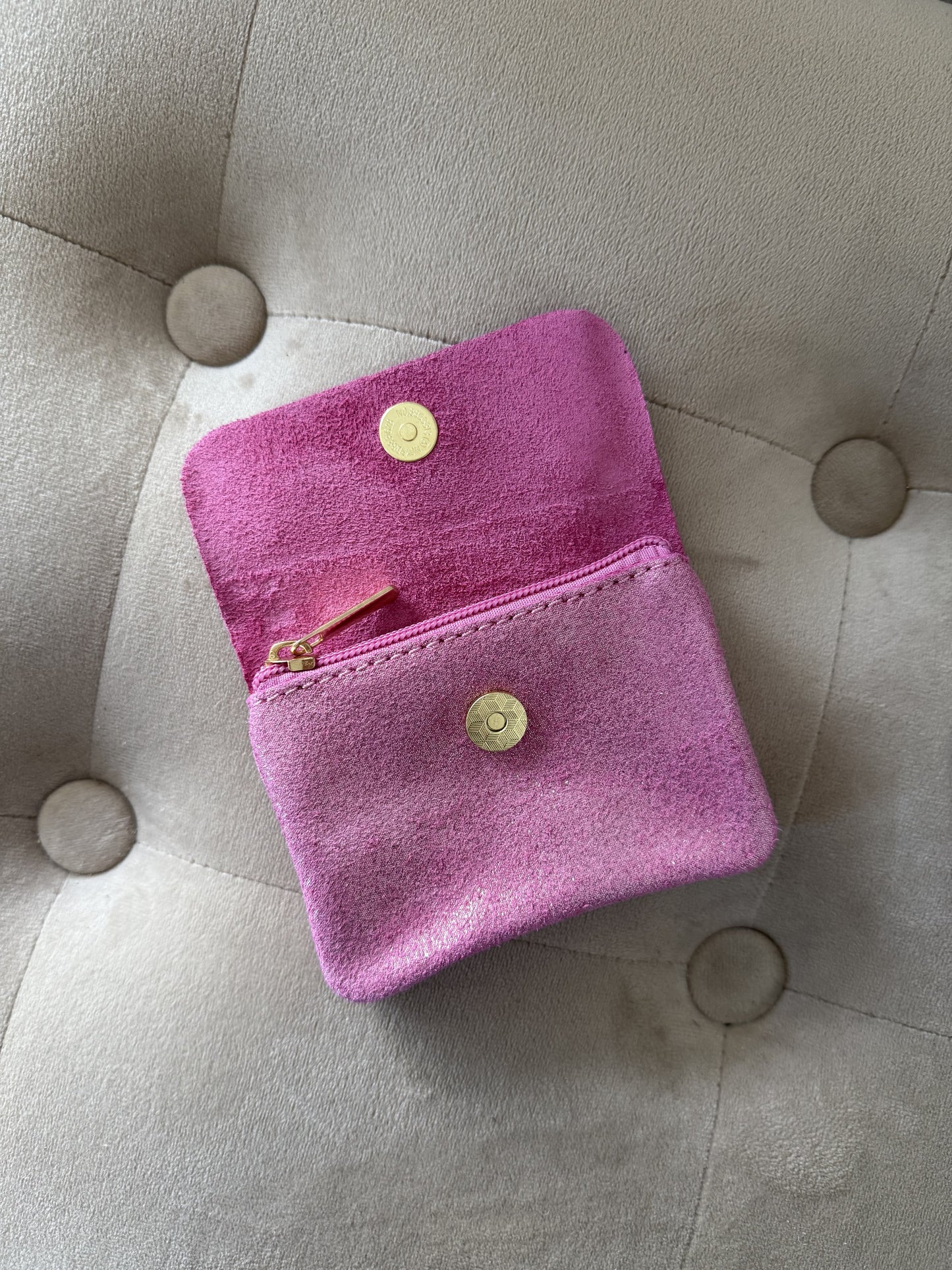PORTE MONNAIE ROSE PÂLE 100% CUIR