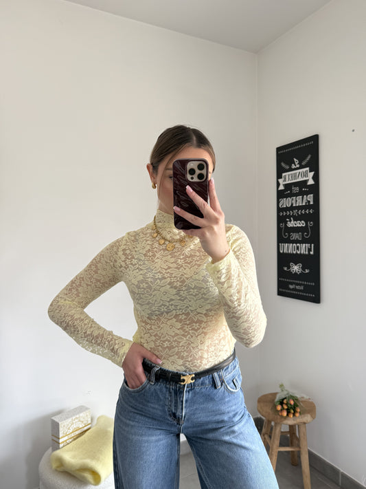 Top en dentelle jaune VALENTINE