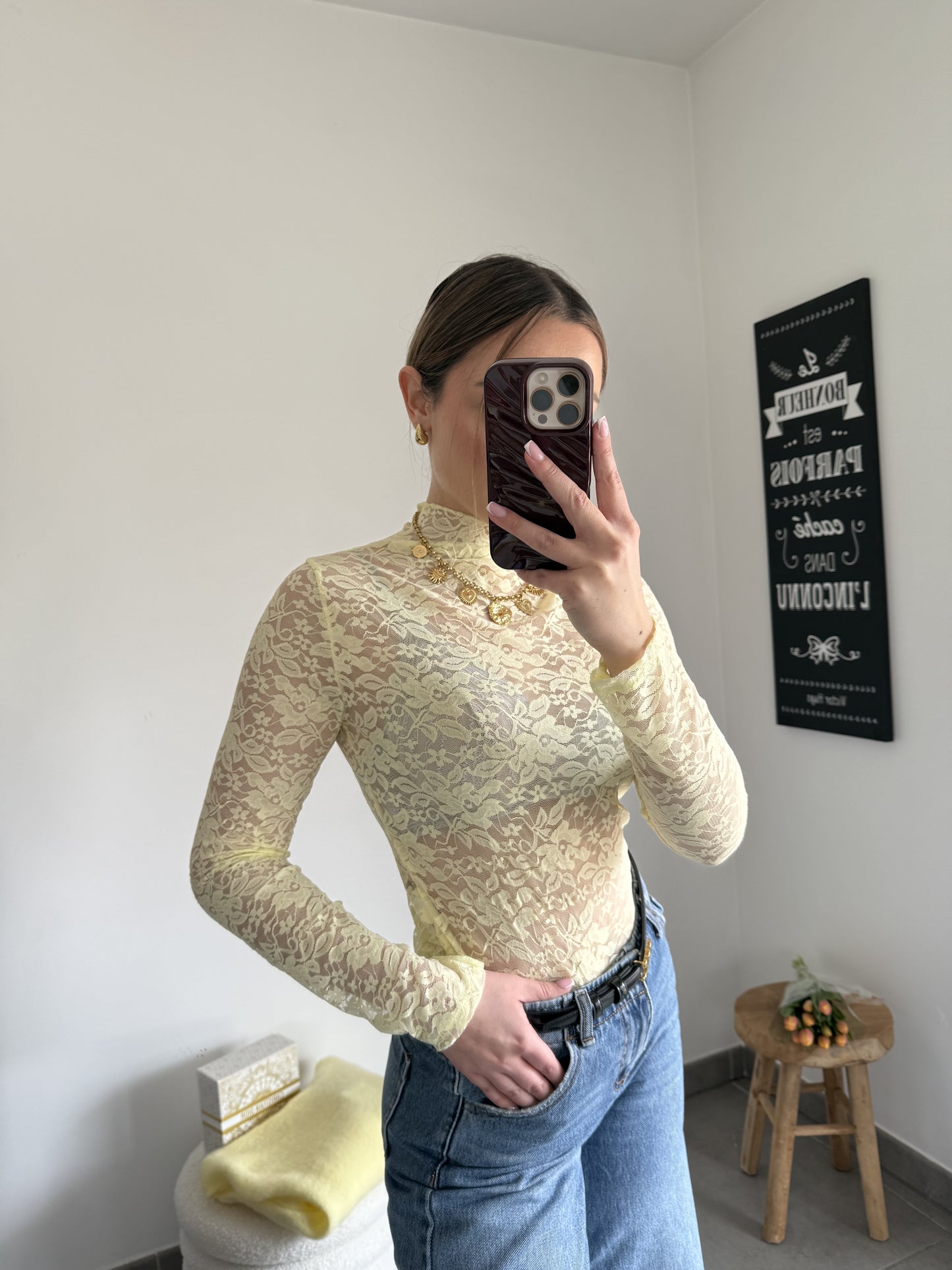 Top en dentelle jaune VALENTINE