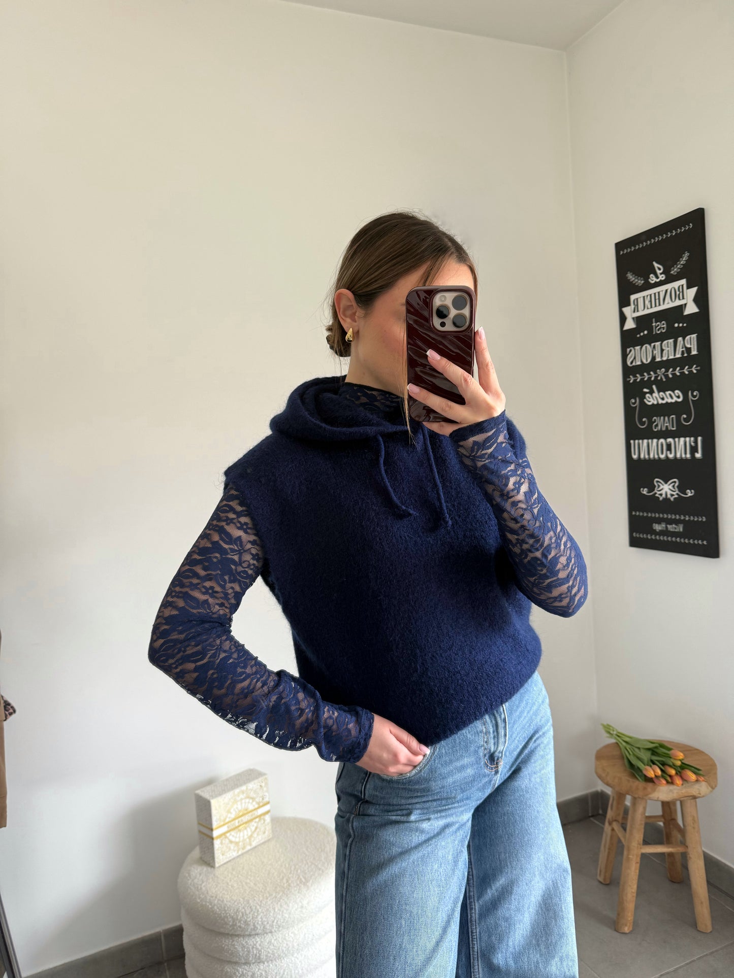 Top en dentelle marine VALENTINE