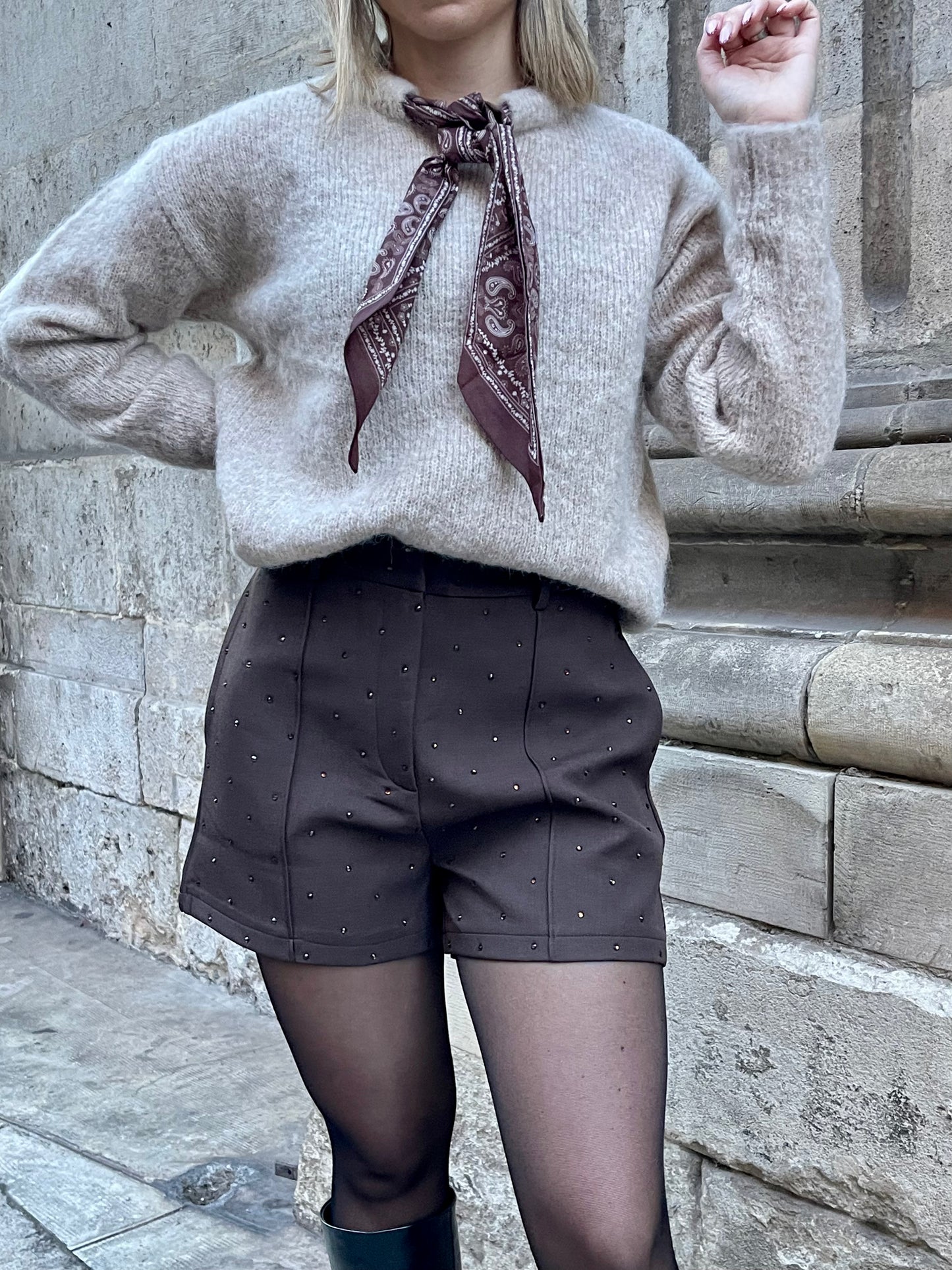 SHORT À STRASS MILA CHOCOLAT