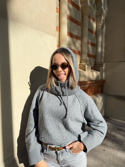 CAGOULE COTELÉE EN LAINE GRISE