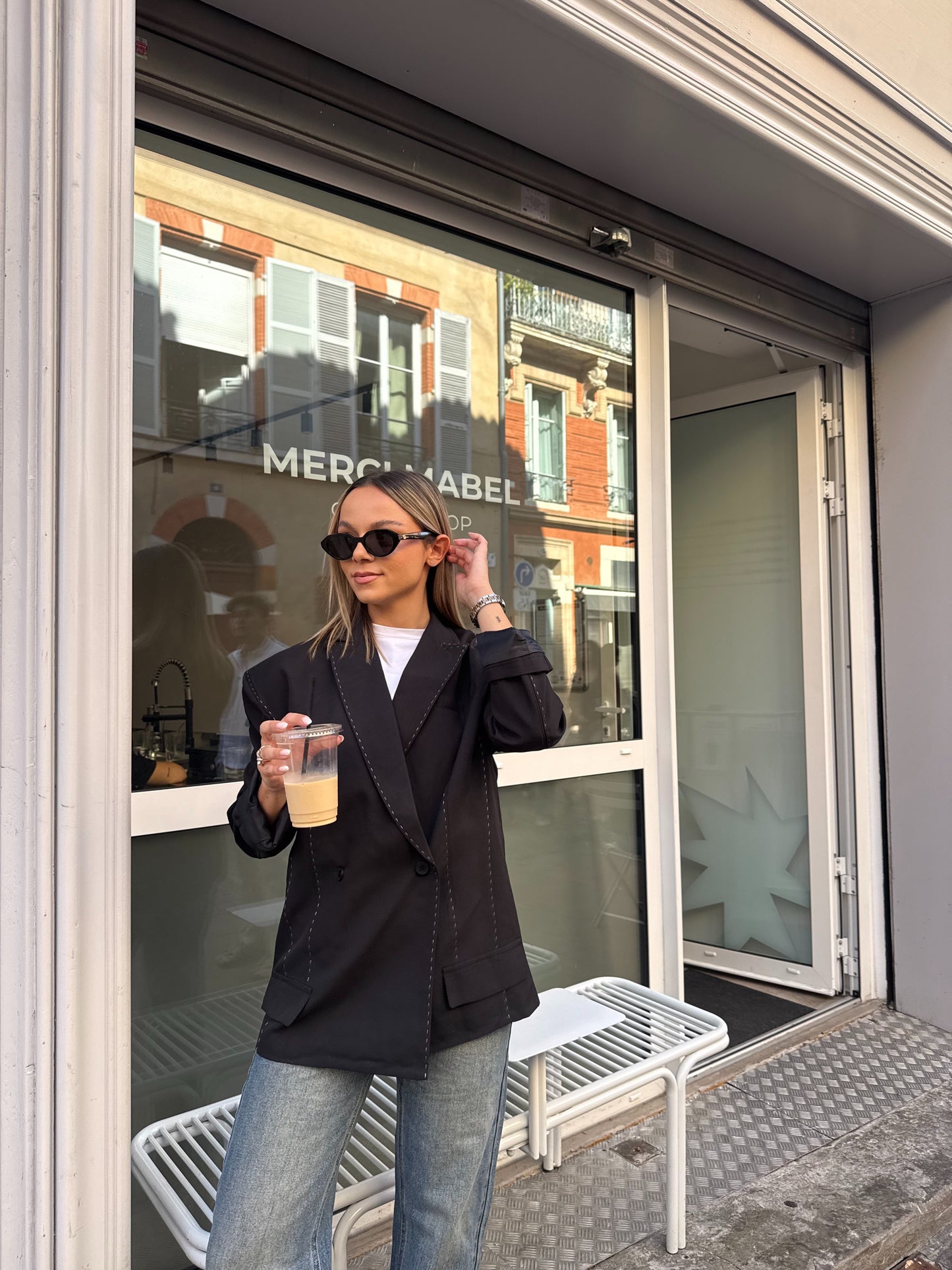 Blazer noir à surpiqures Romy