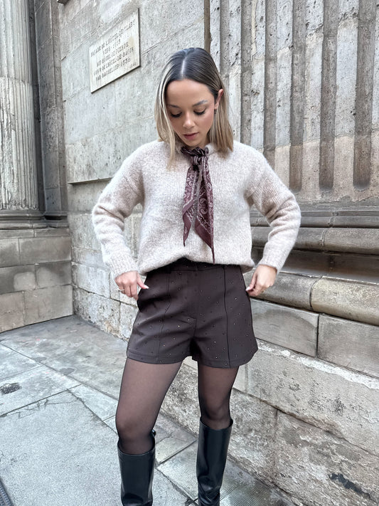 SHORT À STRASS MILA CHOCOLAT