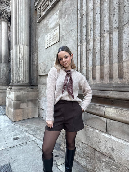 SHORT À STRASS MILA CHOCOLAT