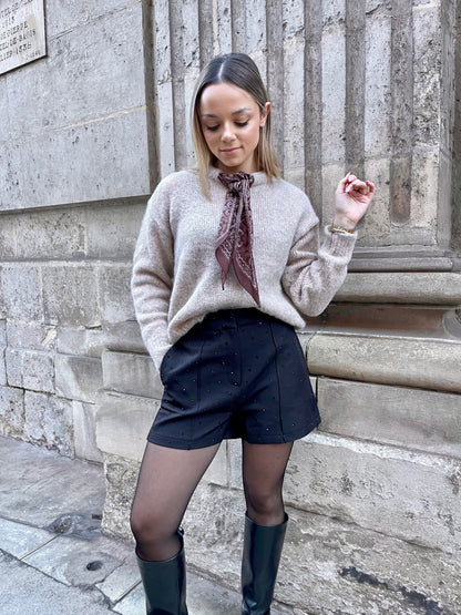 SHORT À STRASS MILA NOIR