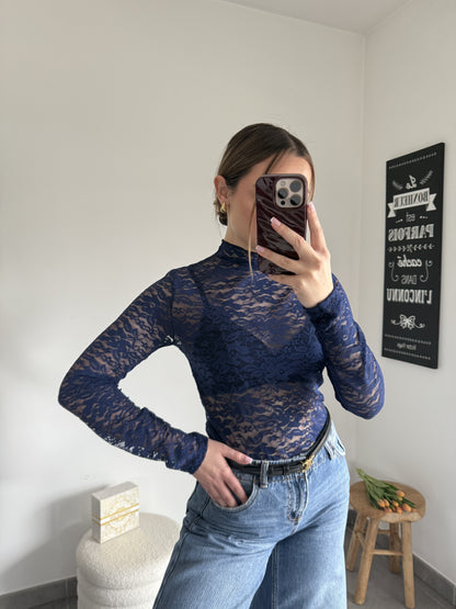 Top en dentelle marine VALENTINE