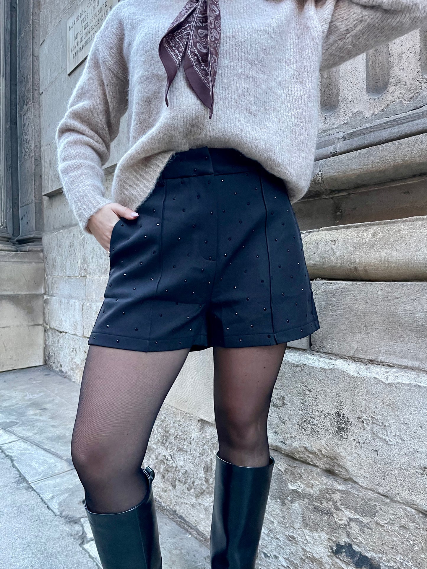 SHORT À STRASS MILA NOIR